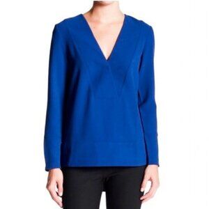 French Connection Royal Blue Arrow Crepe Tunic Top Blouse, size 4
